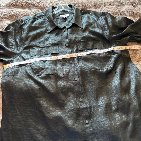 ❤️MAKE OFFER❤️ Shiny Black Long Sleeve Shirt Dress Maxi Tunic Plus Ava Viv 1X - Picture 5 of 9